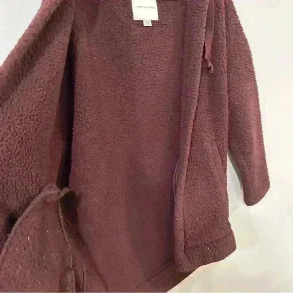 American Eagle Oversized Teddy Sherpa Maroon Burgundy Jacket - Picture 3 of 6